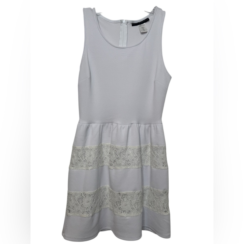 City Studio White Lace Mini Dress Lined Zip Up Size 5 - Picture 3 of 10